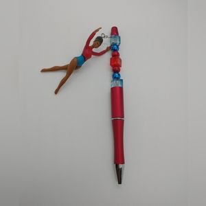 Barbie Gymnastics Nikki Handmade Ink Pen Beads Mattel Red Blue OOAK Gymnast Gift